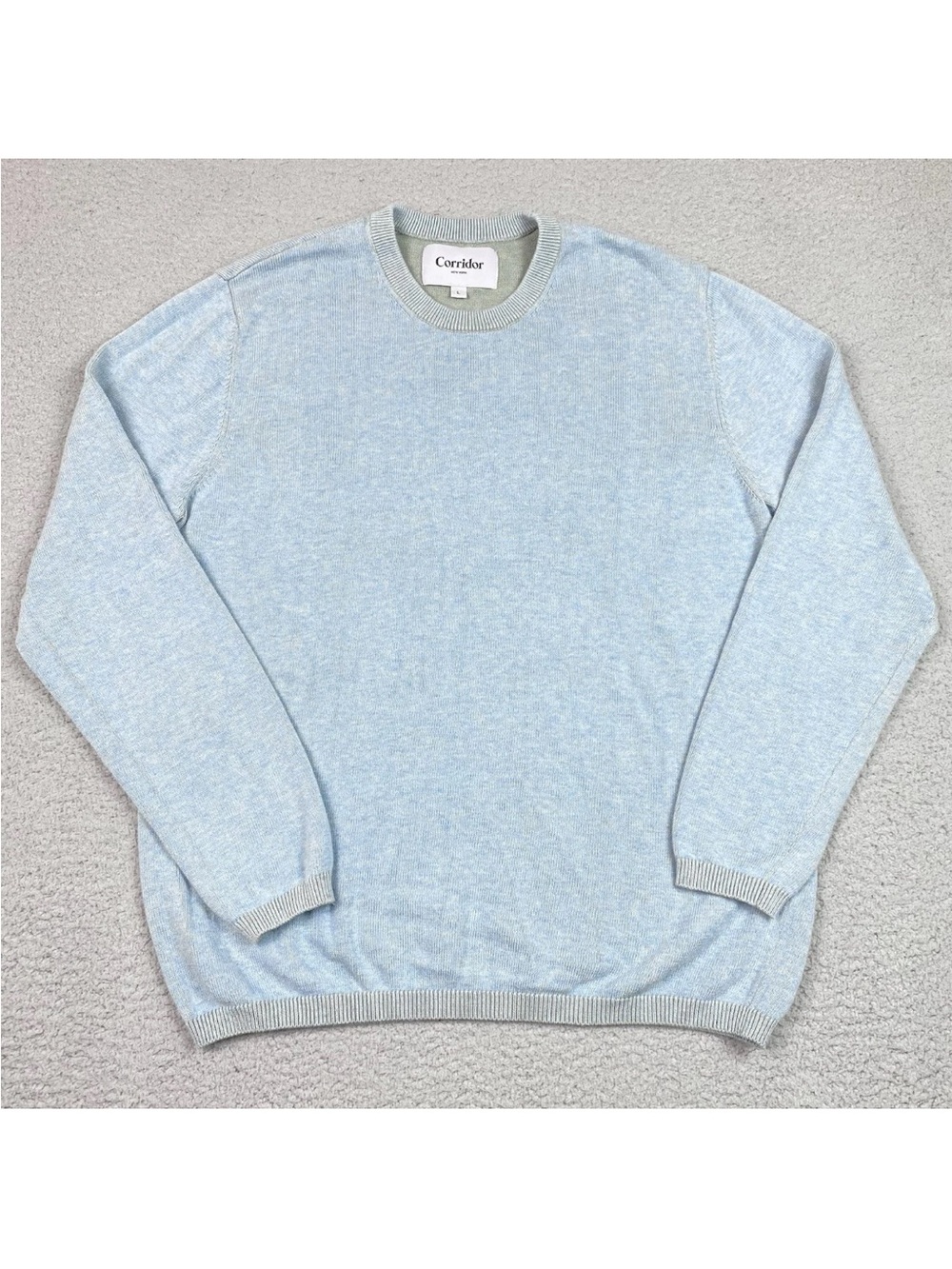 Corridor NYC Sweater Men's Size L Crewneck Light Blue Soft Cotton Large EUC